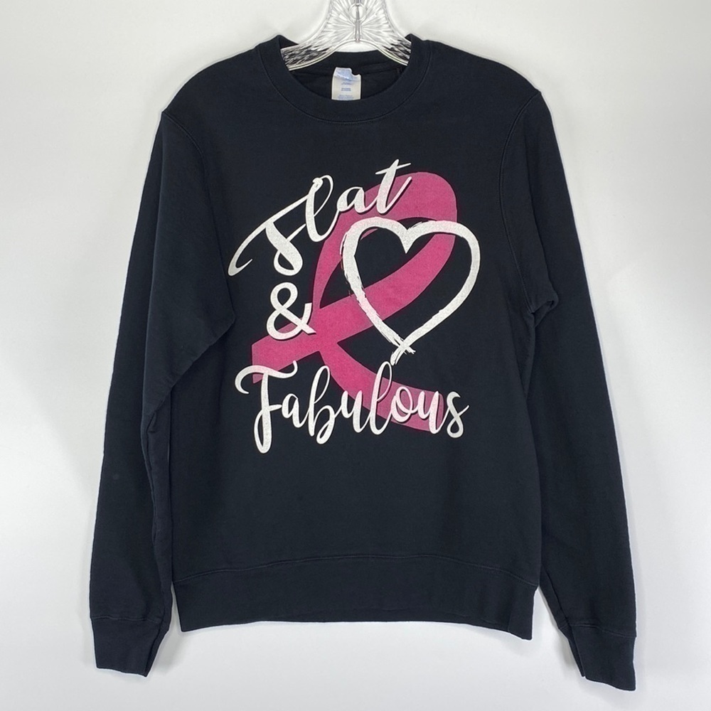 Port & Company Black Crewneck Flat & Fabulous Breast Cancer Sweatshirt Small